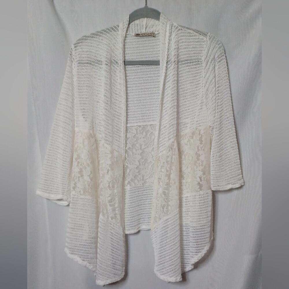 MOD'LAND Paris Stretch Lace and Knit Open Front Cardigan. L